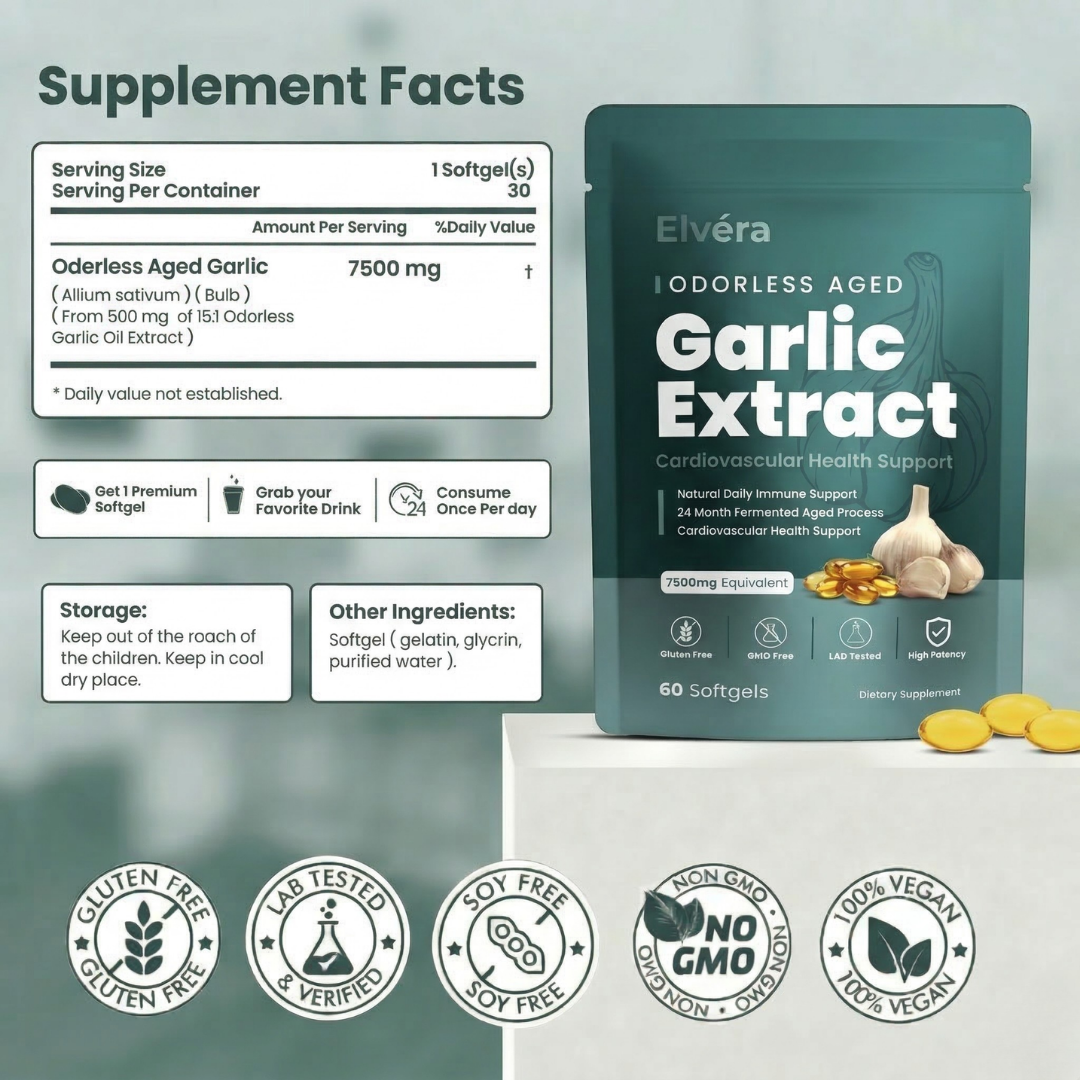 Elvéra | Odorless Aged Garlic Extract - 7500mg Softgels